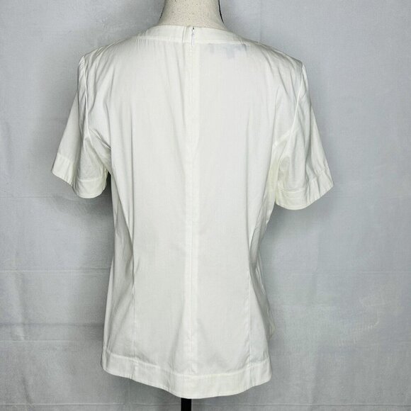 Lafayette 148 Blouse Women's Sz 6 Ivory Back Zip Silver Neck Detail - Picture 9 of 11